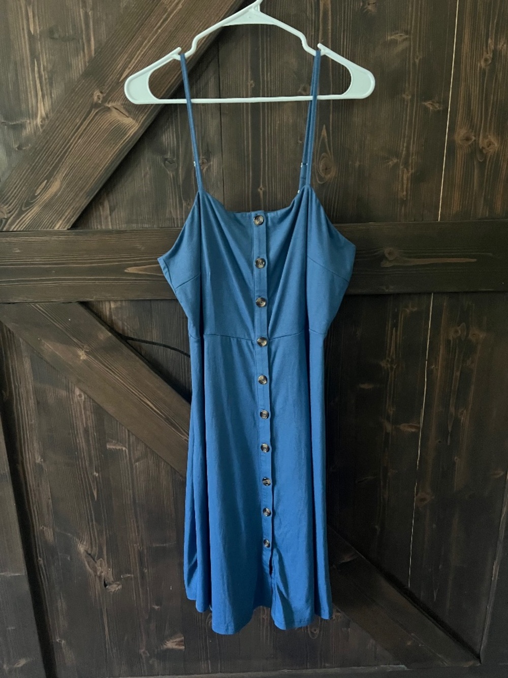 Beydress Blue Button-Front Spaghetti Strap Dress | XL